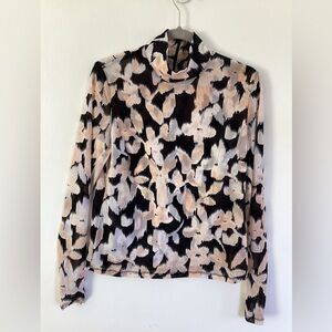 4422 CAbi Mesh Women's Floral Long Sleeve Top - Black, Cream, Tan